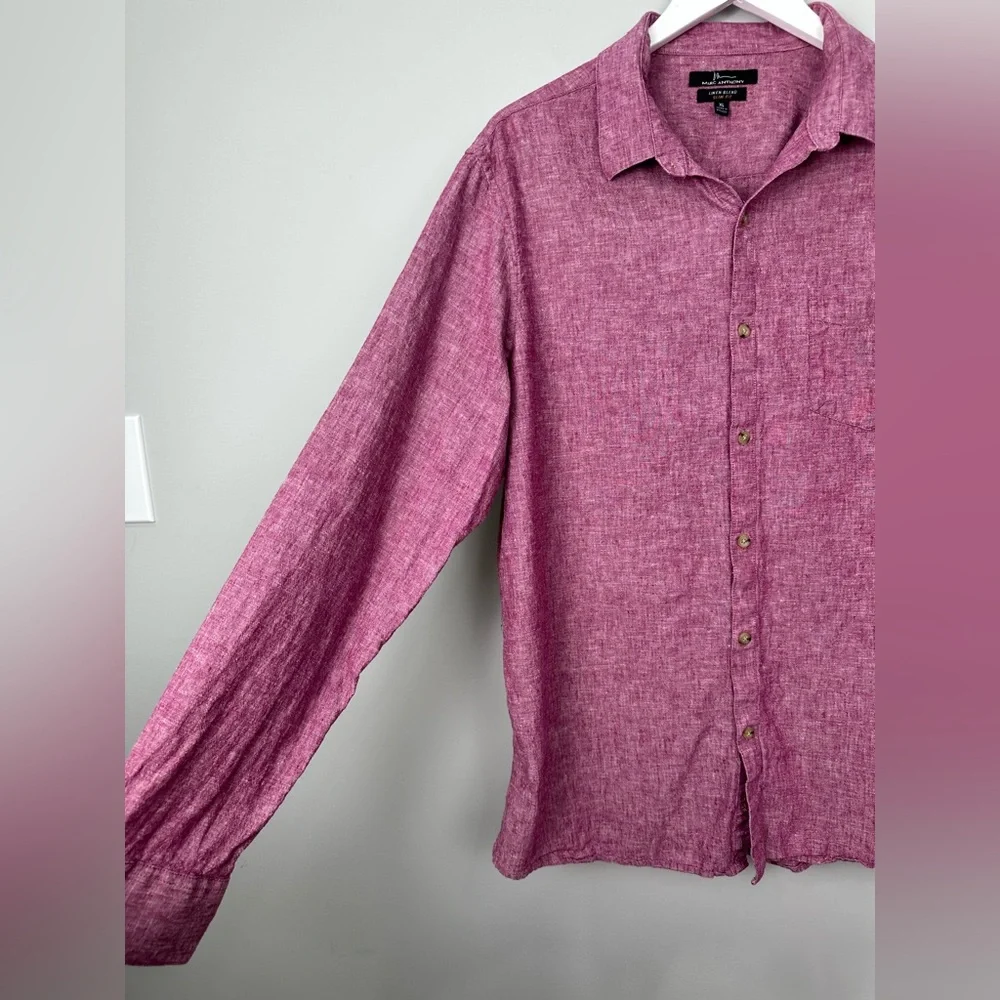 Marc Anthony Heather Pink Linen Blend Button Down Shirt Size XL - Picture 2 of 10